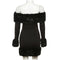 Women's Backless Long Sleeved Fur Shoulder And Bottom Mini Dress