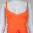 Women's Orange Bandage Sashes Belt Plunge V Bodycon Mini Dress