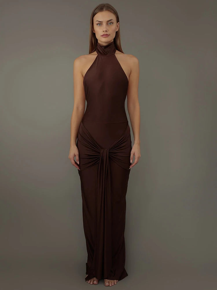 Women's Turtleneck Backless Bodycon Maxi Dress