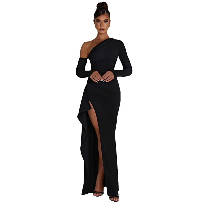 Women's Long Sleeve Oblique Neck Dress