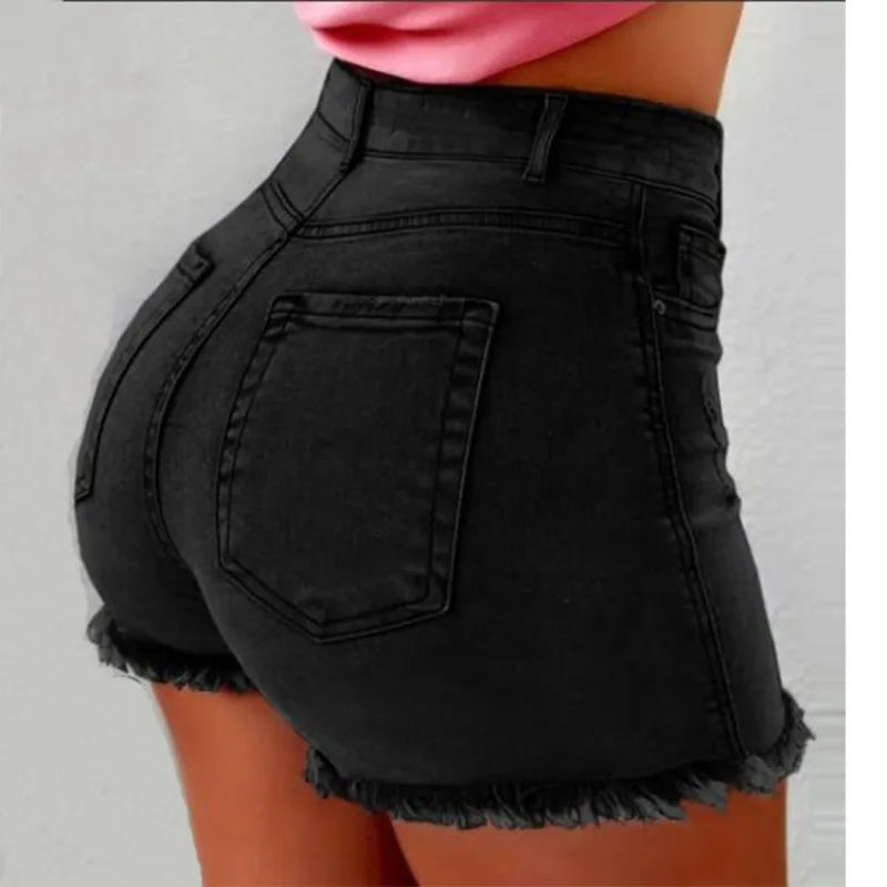 Hot Selling Women's Denim Shorts with Tassels and Holes, High Waisted Jeans  Slouchy Jeans