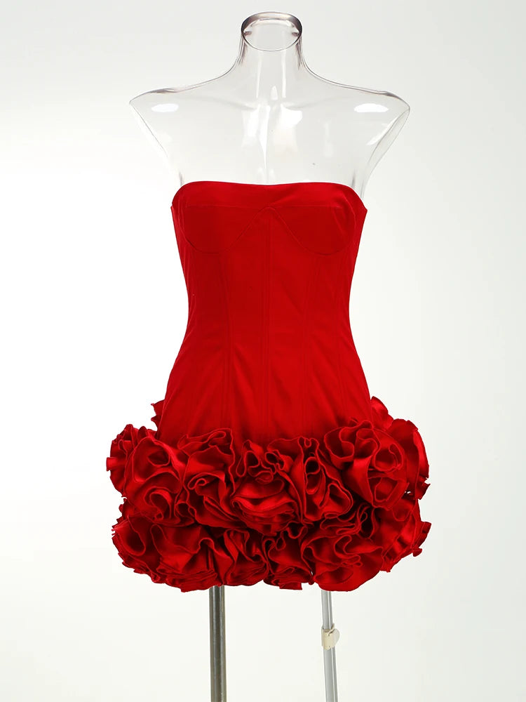 Women's Strapless  Flower Mini Dress