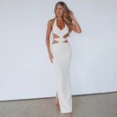 Women's Cut Out Open Back Halter Split Maxi Dress