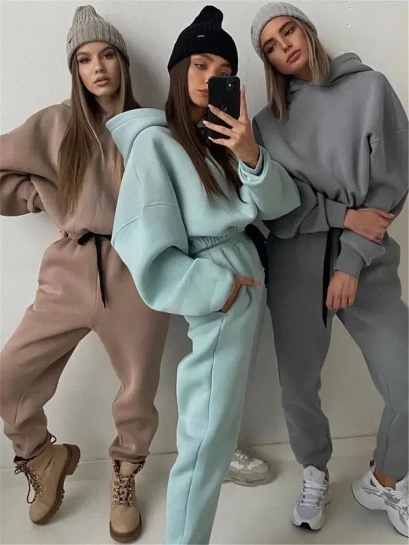 Women's Solid Color Hoodie Tracksuit