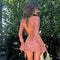 Women Embroidery Backless Bodycon  Low Cut Long Sleeve Mini Dress