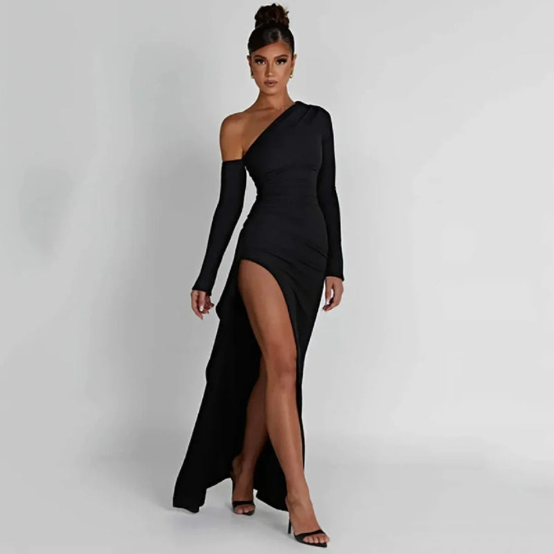 Women's Long Sleeve Oblique Neck Dress