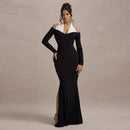 Women's Elegant Long Sleeve Slim Halter Maxi Dress