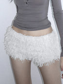 Women's Faux Fur Solid Knitted Short Chic Low Waist Skirt