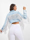 Women's Fringe Tassel Cropped Hem Ripped Crop Denim Jacket