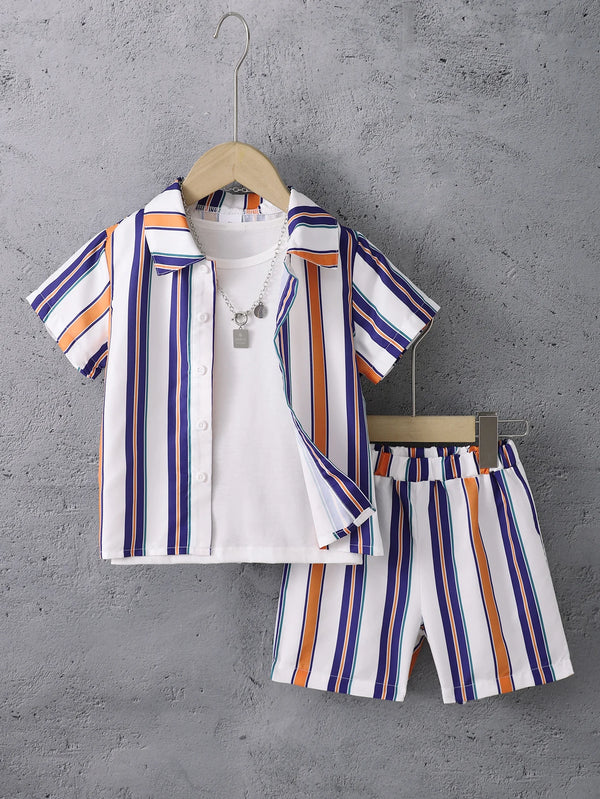 Boys Short Sleeves Striped Top And Co-Ord Sets