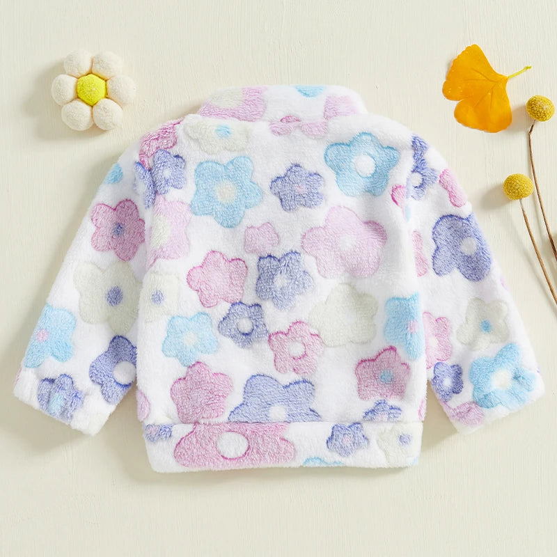 Girls Fleece Floral Print Long Sleeve Pullover Jacket