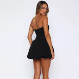 Women's Strapless Backless Folds Hem Black High Waist Mini Dress