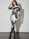 Women's Print Aesthetics Long Sleeve Turtleneck Bodycon Maxi Dress