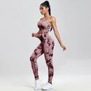 Women's Seamless Tie Dye Yoga Set - Push Up Bra and High Waist Pants