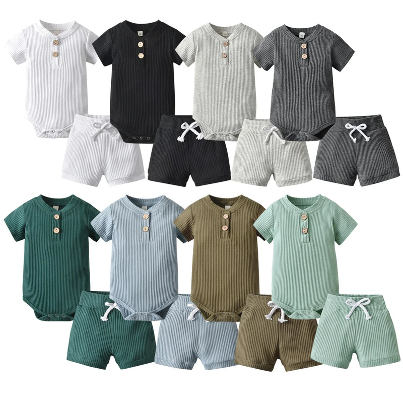 Boys Knitted Short Sleeve Romper Bodysuit and Shorts Co-Ord