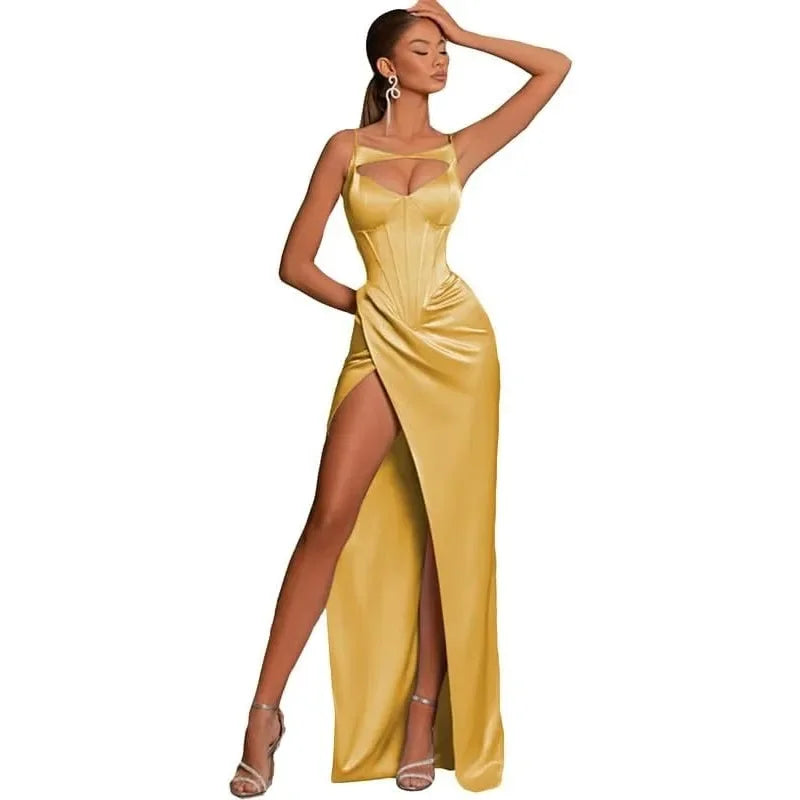 Long V Neck Gown Straps Cocktail Dress