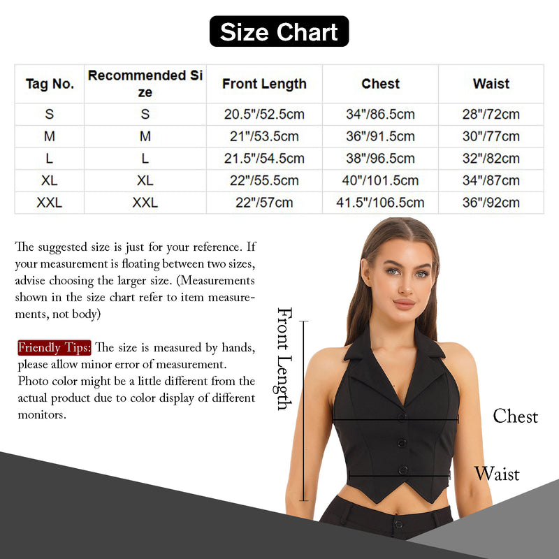 Women's Lapel Halter Backless Camis Button Down Pointed Hem Vest Crop Tops