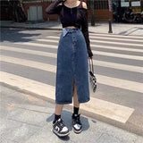 High-waisted A- line Denim Skirt For Women Side Slit Design Sensibility Spring Autumn Season 2022 Summer Fashion