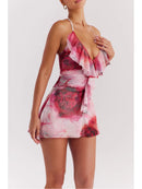 Women's Rope Swinging Neck Mesh Printed Bodycon Backless Mini Dress