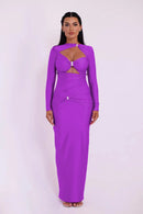 Women's Hollow Out Long Sleeve Solid Color Slim Fit Cut Out Maxi Dress