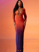 Women’s Long Sleeve Gradient Maxi Dress