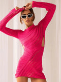 GACVGA Sexy Knitted Mini Dress 2023 Autumn Women Fashion Streetwear Elegant Slim Long Sleeve Club Party Bodycon Dress