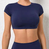 Women Hollow Back Crop Top Short Sleeve