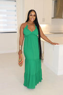 Women's Sleeveless Strap V-neck Long Maxi Dress