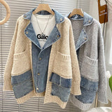 2023 New Autumn Winter Women Women’s Splicing Long Sleeve Denim Jacket