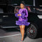 Women's Purple Velvet  Ruffles Tiered Mini Dress