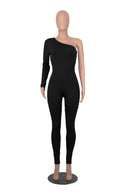 One Shoulder Ribbed Jumpsuits For Women