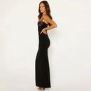 Women's Lace Trim  Backless Bodycon Split Maxi Long Dress