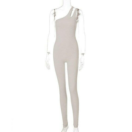 One Shoulder Active Sporty Casual Jumpsuits Sleeveless Cut Out One