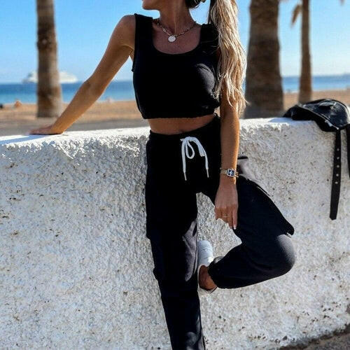 Summer Sexy Sleeveless Tank Tops + Pocket Sweatpants Suits