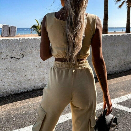 Summer Sexy Sleeveless Tank Tops + Pocket Sweatpants Suits