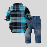 Newborn Two Piece Button-up Shirt and Jeans Set
