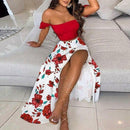 Vintage FashionFloral Print Two Piece Set Women Elegant Sexy Off