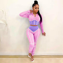 Women’s 2 Piece Outfits Casual Patchwork Sportswear Long Sleeve Hooded