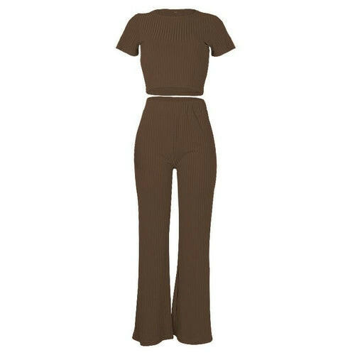 omen Ribbed O Neck Crop Top and Long Pants Set