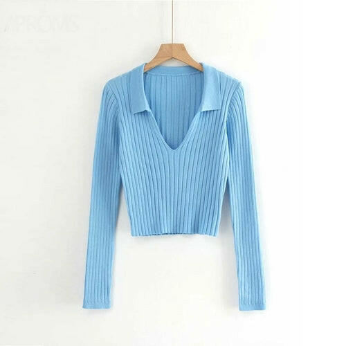 Candy Color Deep V Stretch Pullover