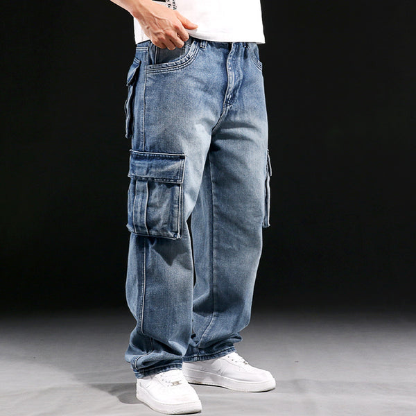 Men's Multi-pocket Wide Leg Loose Plus Size Jeans