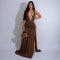 Women's Elegant Halter V-neck Dress Slit Pleated Backless Dress