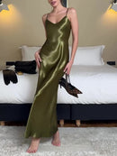 Women's Olive Green Satin Slip Dress