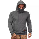 Men's Solid Color Pullover Hoodie With Mask