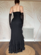 Women's Black Ruffled long Sleeve Maxi Dress