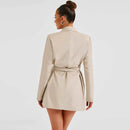 Women's Elegant Lapel Waist Belt Mid-length Coat