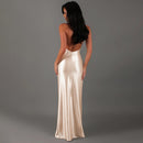 Women's Deep V Halter Backless Dress