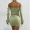 Women's Long-sleeved Low-cut Lace-up Flared Sleeve Top + Hip Skirt