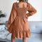 Women's Flared Long Sleeve Square Neck Ruffled Swing Dress