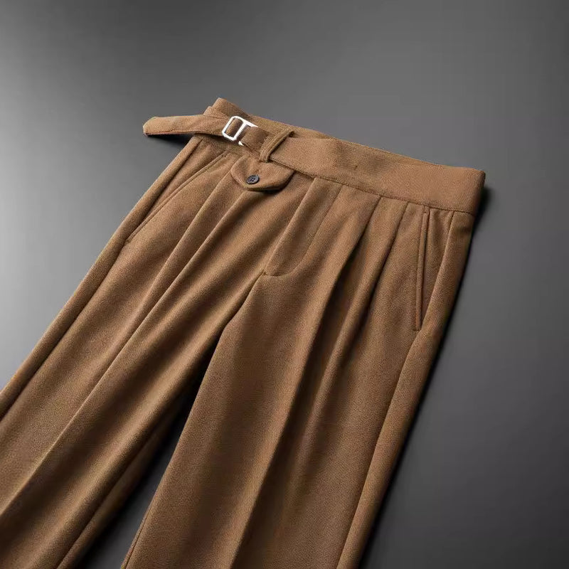 Men's High Waist Double Pleated Vertical Trousers